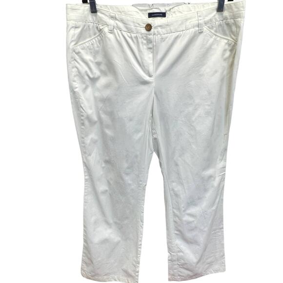 Lands' End Cropped Pants Flat Front Crop Leg Pocket Cotton  Basic White Size 16 - Picture 1 of 10
